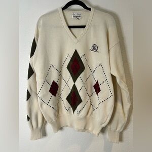 Vintage LeMode Cream Argyle V-Neck Men's Sweater Size Large